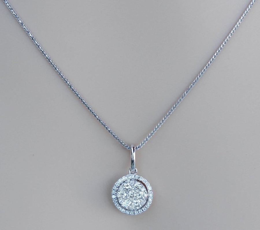 0.70ct Diamond Halo Pendant Necklace 18k White Gold