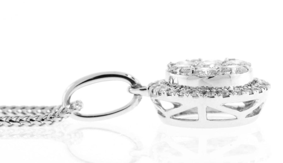 0.70ct Diamond Halo Pendant Necklace 18k White Gold