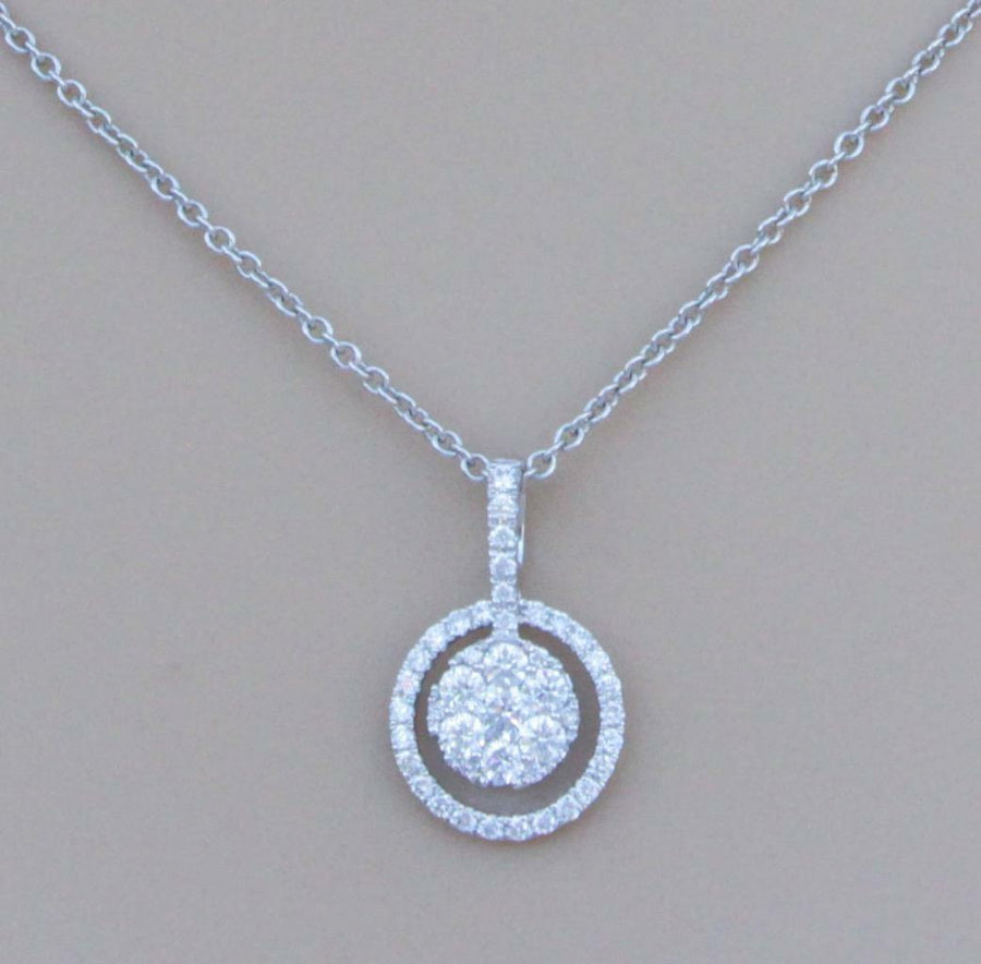 0.69ct Diamond Pendant Necklace 18k White Gold Halo Cluster
