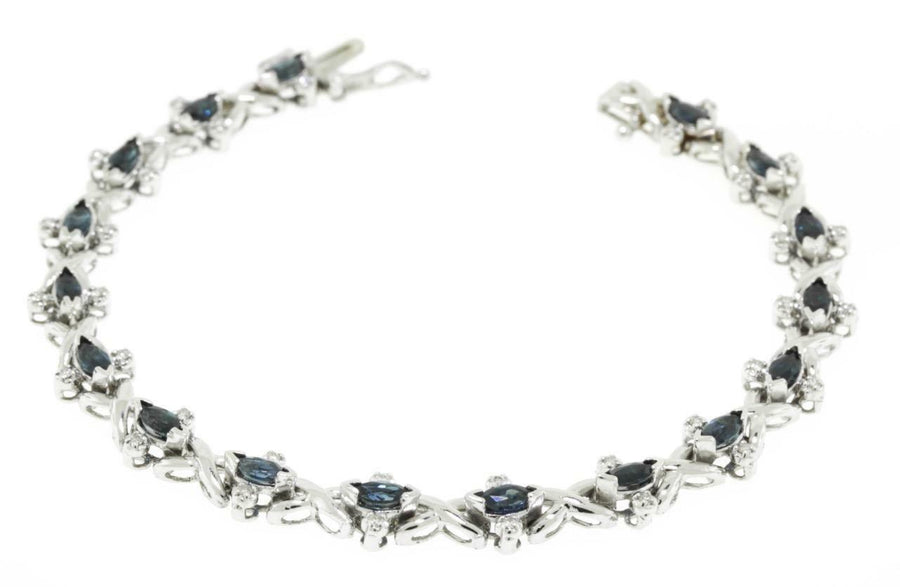 4.35ct Marquise Sapphire and Diamond Bracelet 14k white Gold