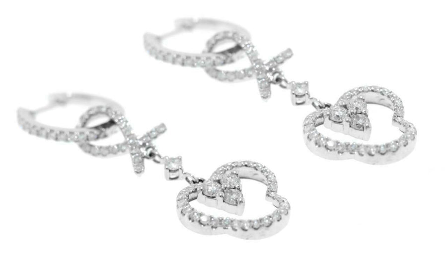 1.15ct Diamond Drop Earrings 18k White Gold Hoop Detachable Dangle