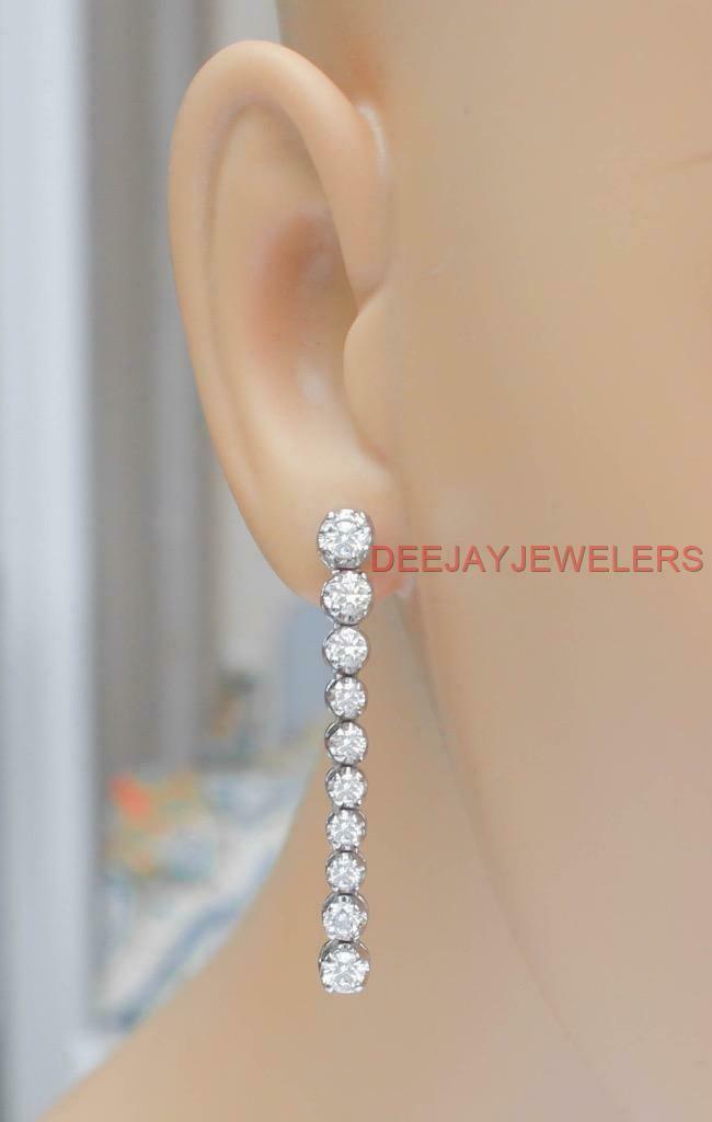 2ct Diamond Dangle Tennis Earrings 14k White Gold USA Made