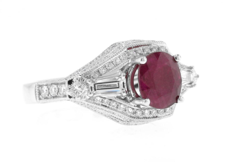 2.38ct Ruby and Diamond Ring 18k White Gold