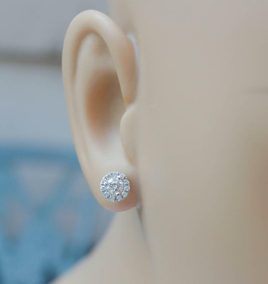 0.54ct Diamond Stud Halo Earrings 18k White Gold 6.5mm