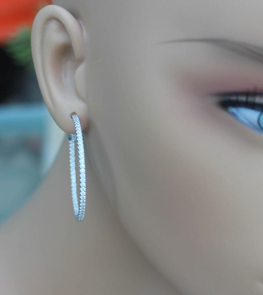 1.61ct Diamond Inside Out Hoop Earrings Large 18k White Gold