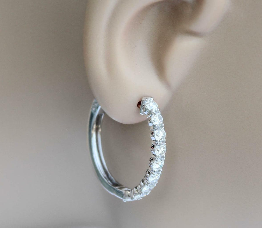 2ct Oval Diamond Hoop Earrings 18k White Gold